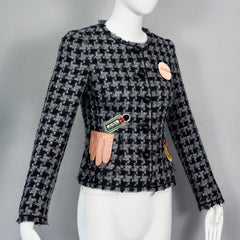 Vintage MOSCHINO CHEAP & CHIC Cosmetic Applique Houndstooth Tweed Blazer Jacket