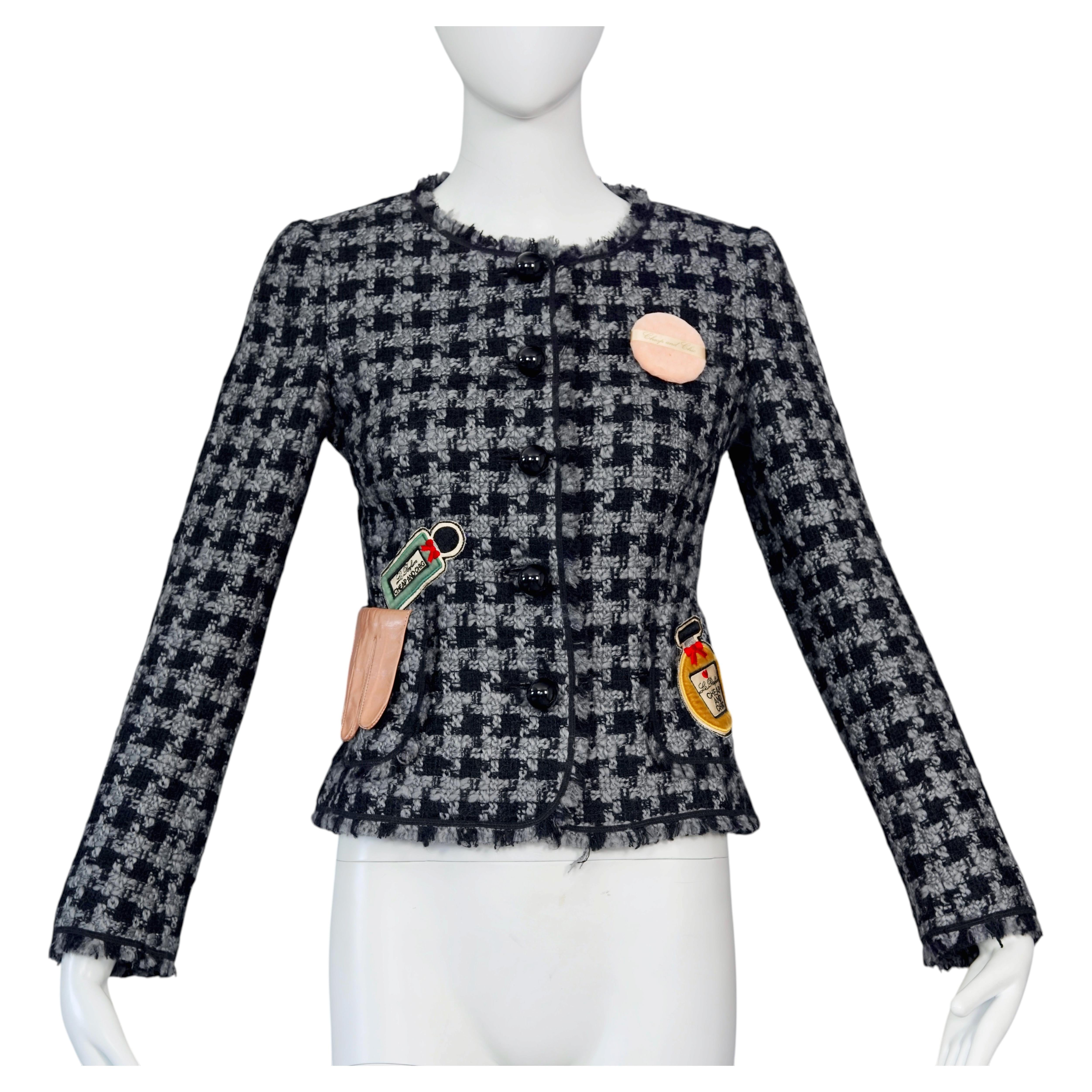 Vintage MOSCHINO CHEAP & CHIC Cosmetic Applique Houndstooth Tweed Blazer Jacket