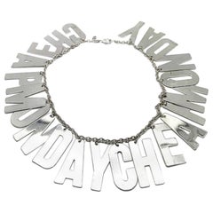Vintage Moschino Cheap Monday Silver Letter Slogan Collar Necklace