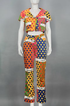 Vintage MOSCHINO Colorful Polka Dot Cropped Jacket and Pants Ensemble
