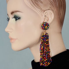 Vintage MOSCHINO Colourful Beaded Long Dangling Earrings