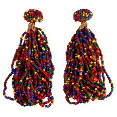 Vintage MOSCHINO Colourful Beaded Long Dangling Earrings