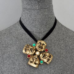 Vintage MOSCHINO Comedy Tragedy Mask Jewelled Novelty Belt Buckle
