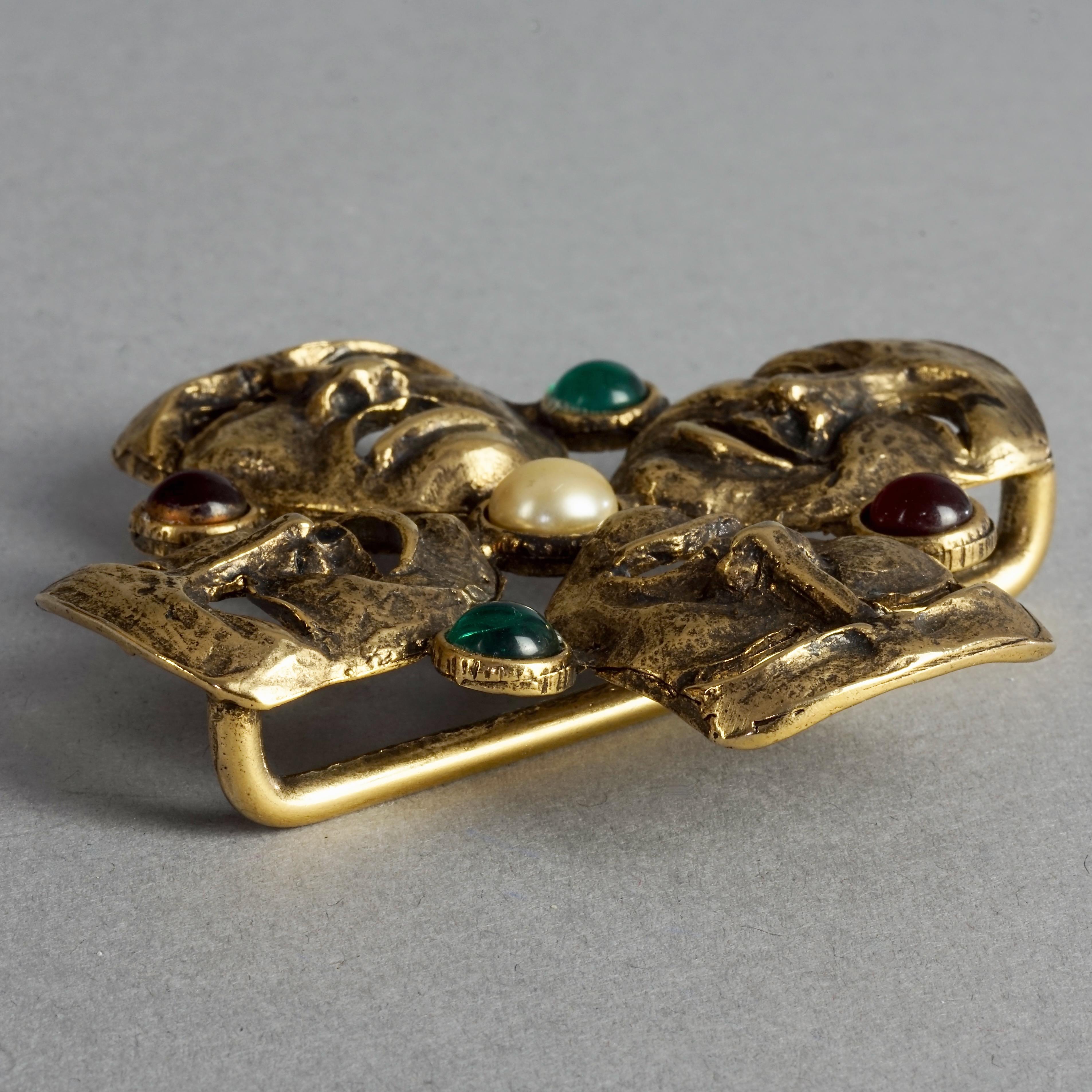 Vintage MOSCHINO Comedy Tragedy Mask Jewelled Novelty Belt Buckle For Sale 4