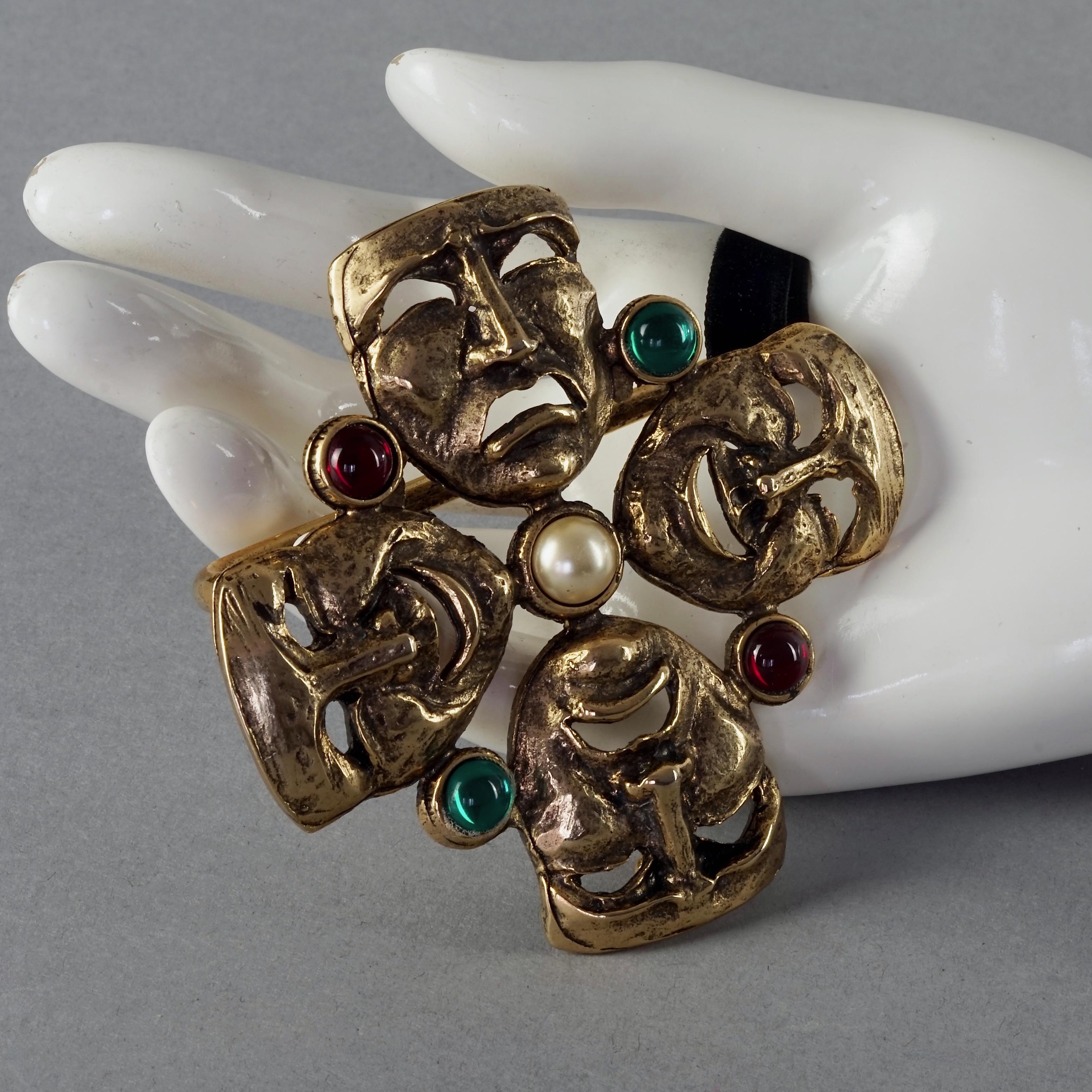 Vintage MOSCHINO Comedy Tragedy Mask Jewelled Novelty Belt Buckle For Sale 5