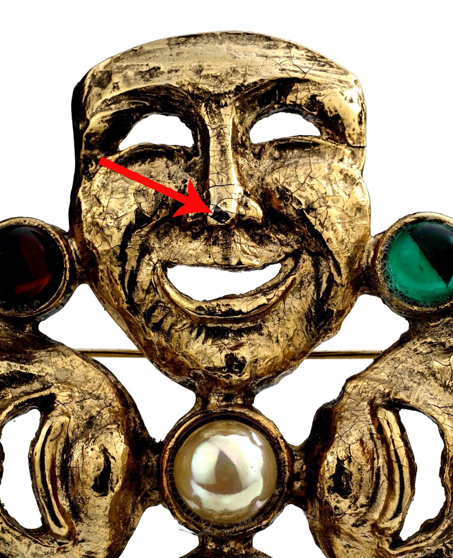 Vintage MOSCHINO Comedy Tragedy Mask Jewelled Novelty Brooch 5