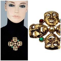 Vintage MOSCHINO Comedy Tragedy Mask Jewelled Novelty Brooch
