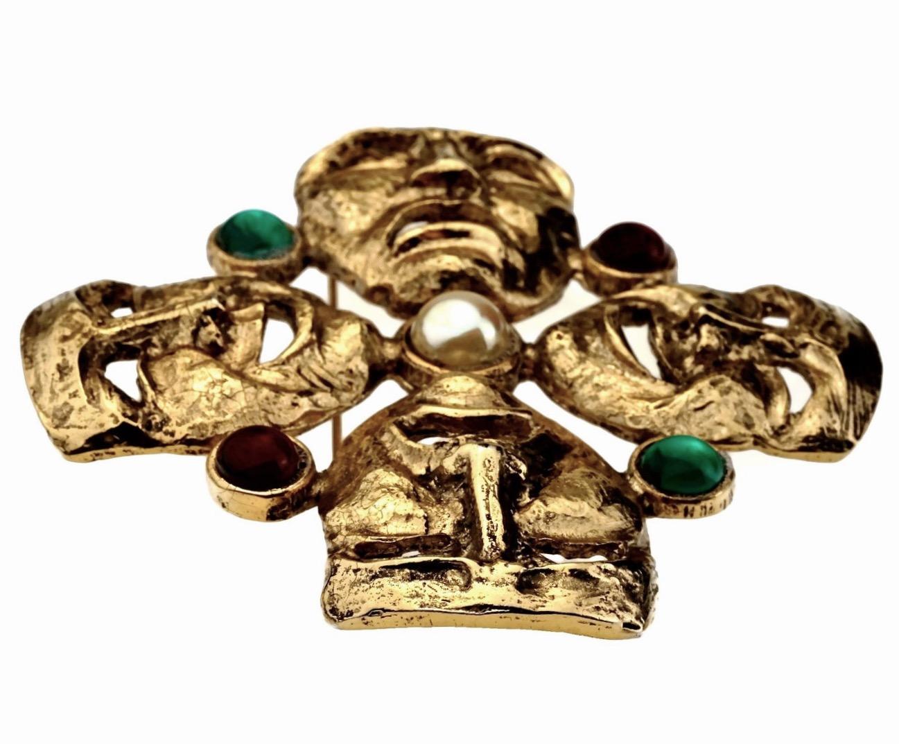 Women's or Men's Vintage MOSCHINO Comedy Tragedy Mask Jewelled Novelty Brooch