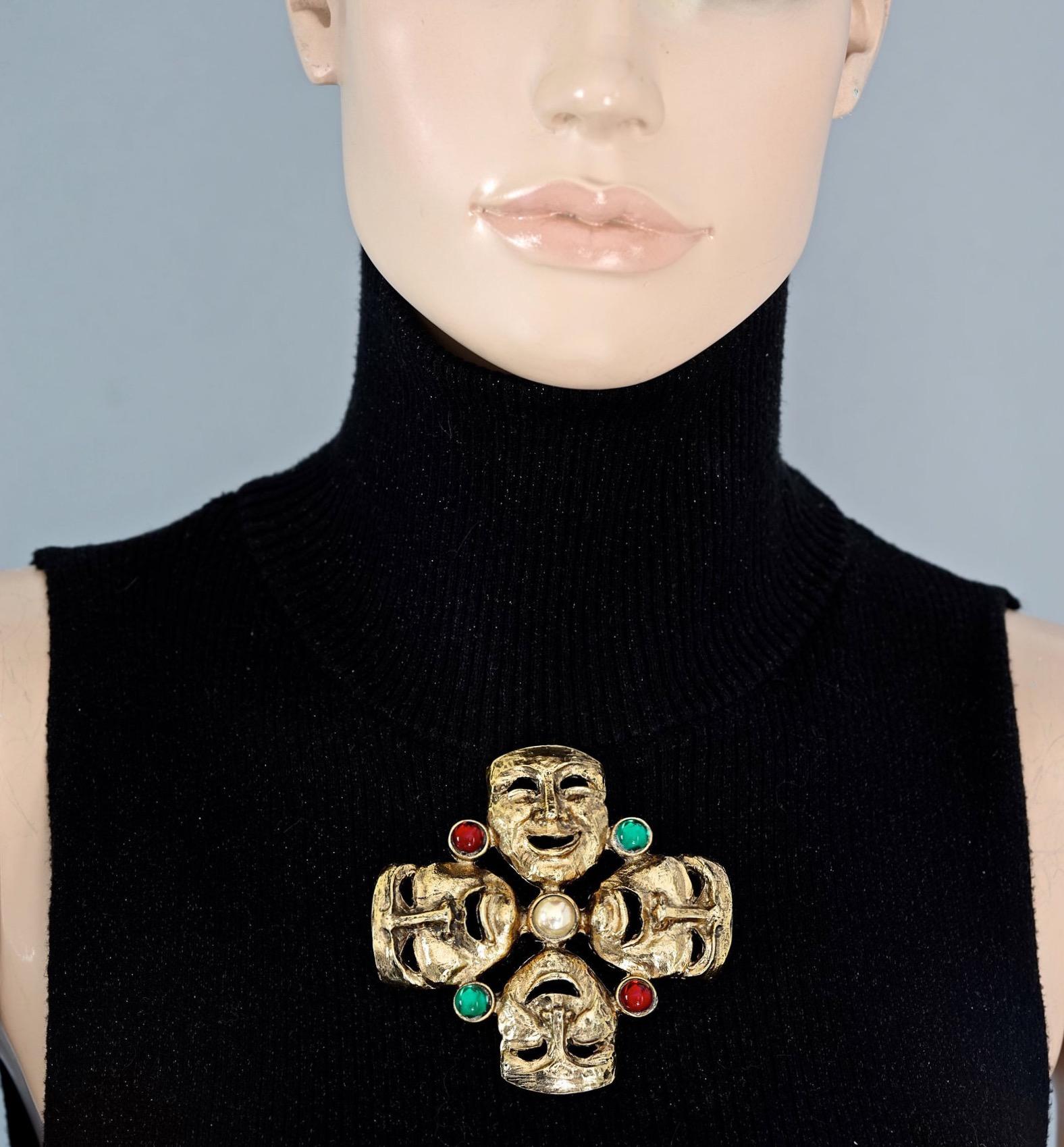Vintage MOSCHINO Comedy Tragedy Mask Jewelled Novelty Brooch 1