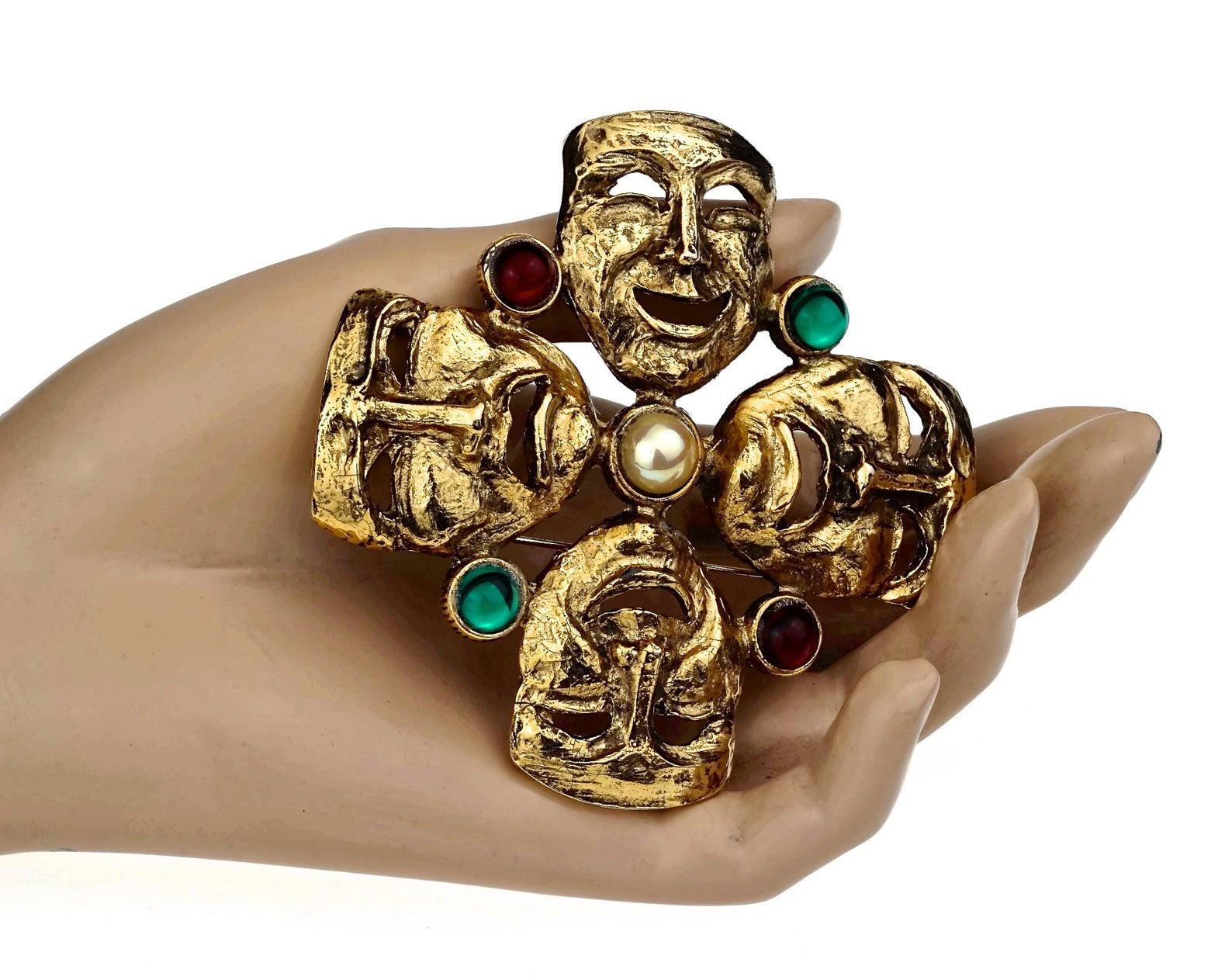 Vintage MOSCHINO Comedy Tragedy Mask Jewelled Novelty Brooch 2