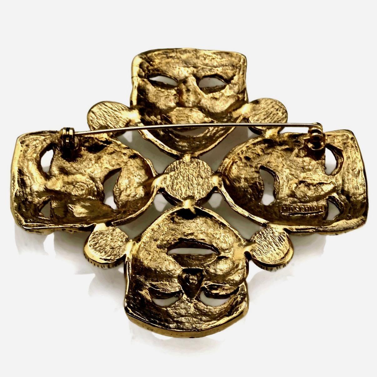 Vintage MOSCHINO Comedy Tragedy Mask Jewelled Novelty Brooch 3