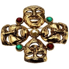 Vintage MOSCHINO Comedy Tragedy Mask Jewelled Novelty Brooch