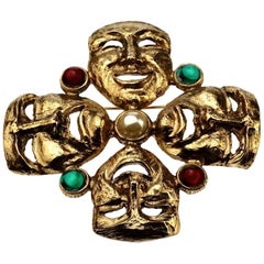 Vintage MOSCHINO Comedy Tragedy Mask Jewelled Novelty Brooch