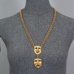 Vintage MOSCHINO Comedy Tragedy Mask Pendant Chain Necklace