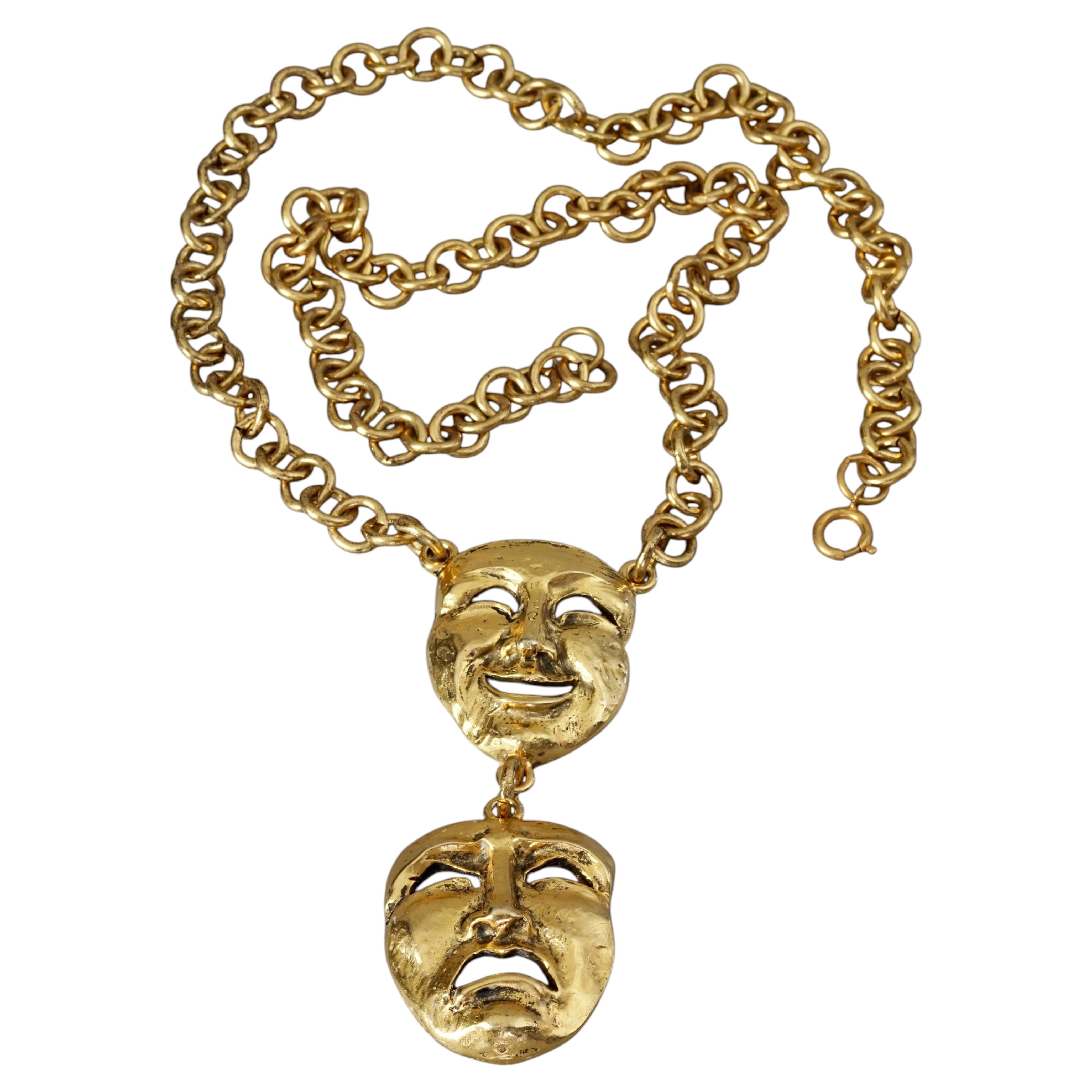 Vintage MOSCHINO Comedy Tragedy Mask Pendant Chain Necklace