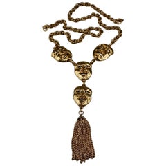 Vintage MOSCHINO Comedy Tragedy Mask Tassel Charm Necklace