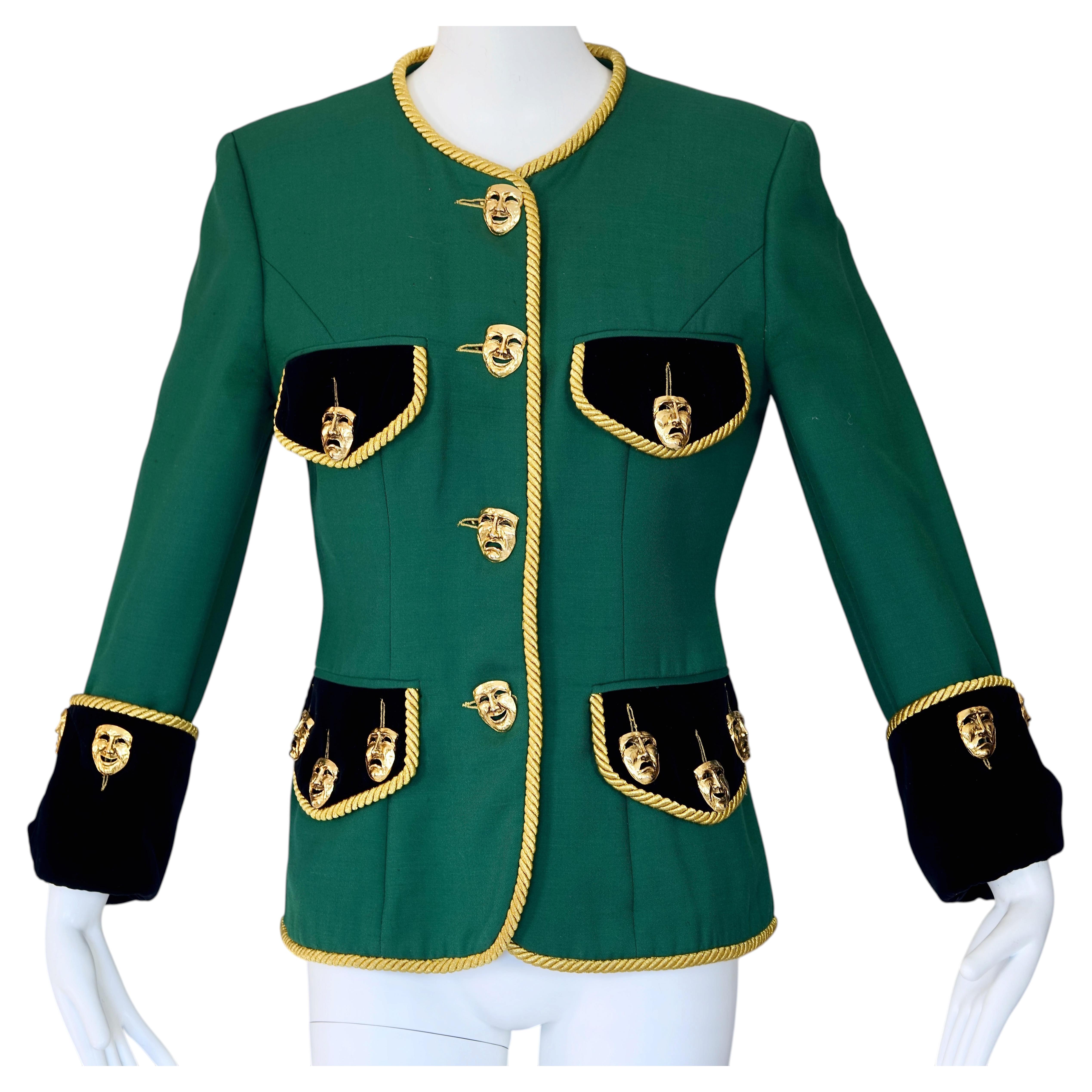 Vintage MOSCHINO Comedy Tragedy Mask Wool Jacket as seen on Lady Gaga
