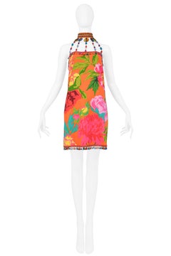 Vintage Moschino Couture Floral Party Dress with Glass Bead Collar