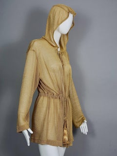 Vintage MOSCHINO COUTURE Passementerie Tassel Lurex Knitted Gold Hooded Cardigan