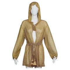 Vintage MOSCHINO COUTURE Passementerie Tassel Lurex Knitted Gold Hooded Cardigan