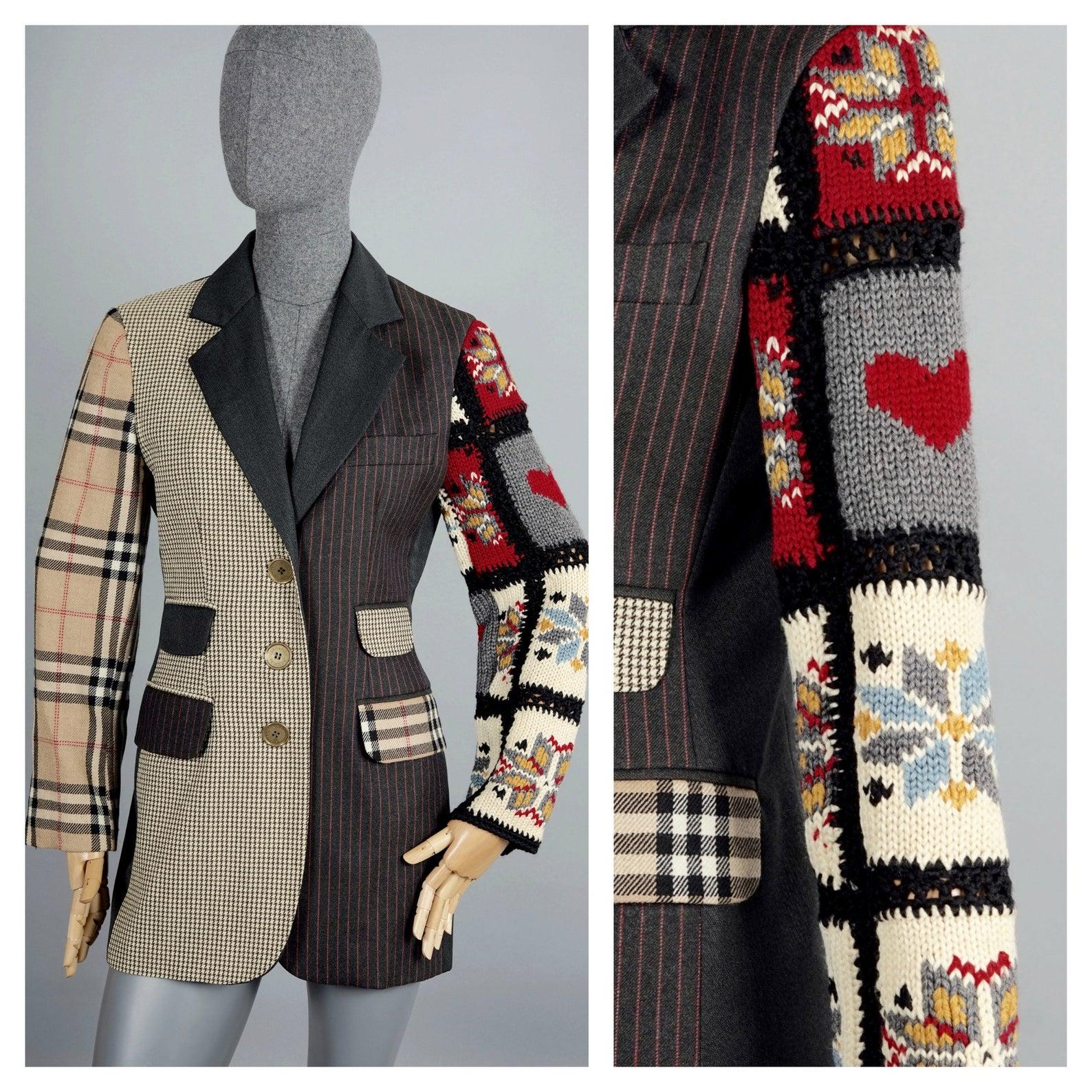 Vintage MOSCHINO COUTURE Patchwork Novelty Blazer Jacket

Measurements taken laid flat, please double bust and waist:
Shoulder: 15.35 inches (39 cm)
Sleeves: 23.03 inches (58.5 cm)
Bust: 17.32 inches (44 cm)
Waist: 14.17 inches (36 cm)
Length: 29.92
