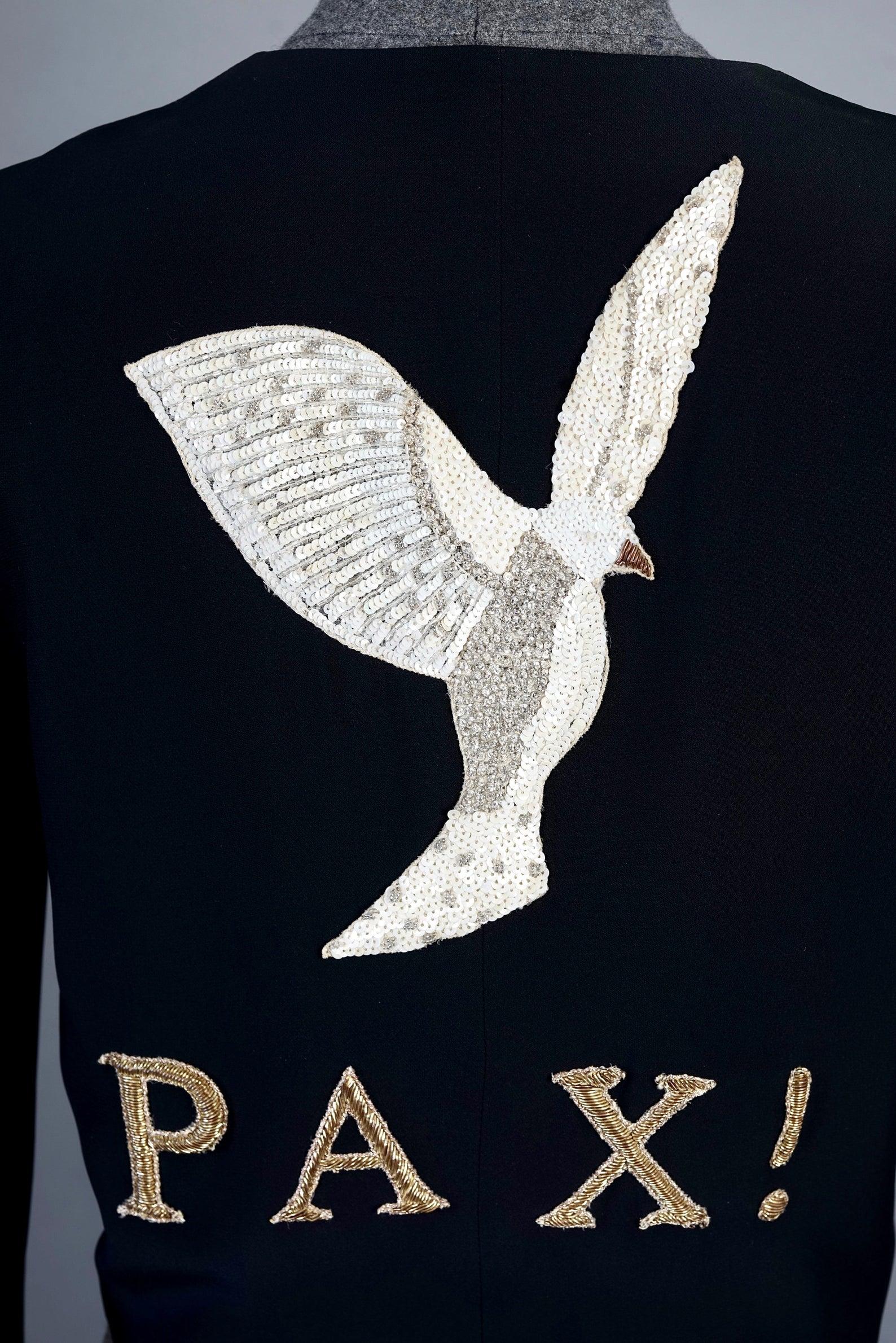 Vintage MOSCHINO COUTURE PAX Peace Dove Bird Figural Novelty Blazer Jacket 1