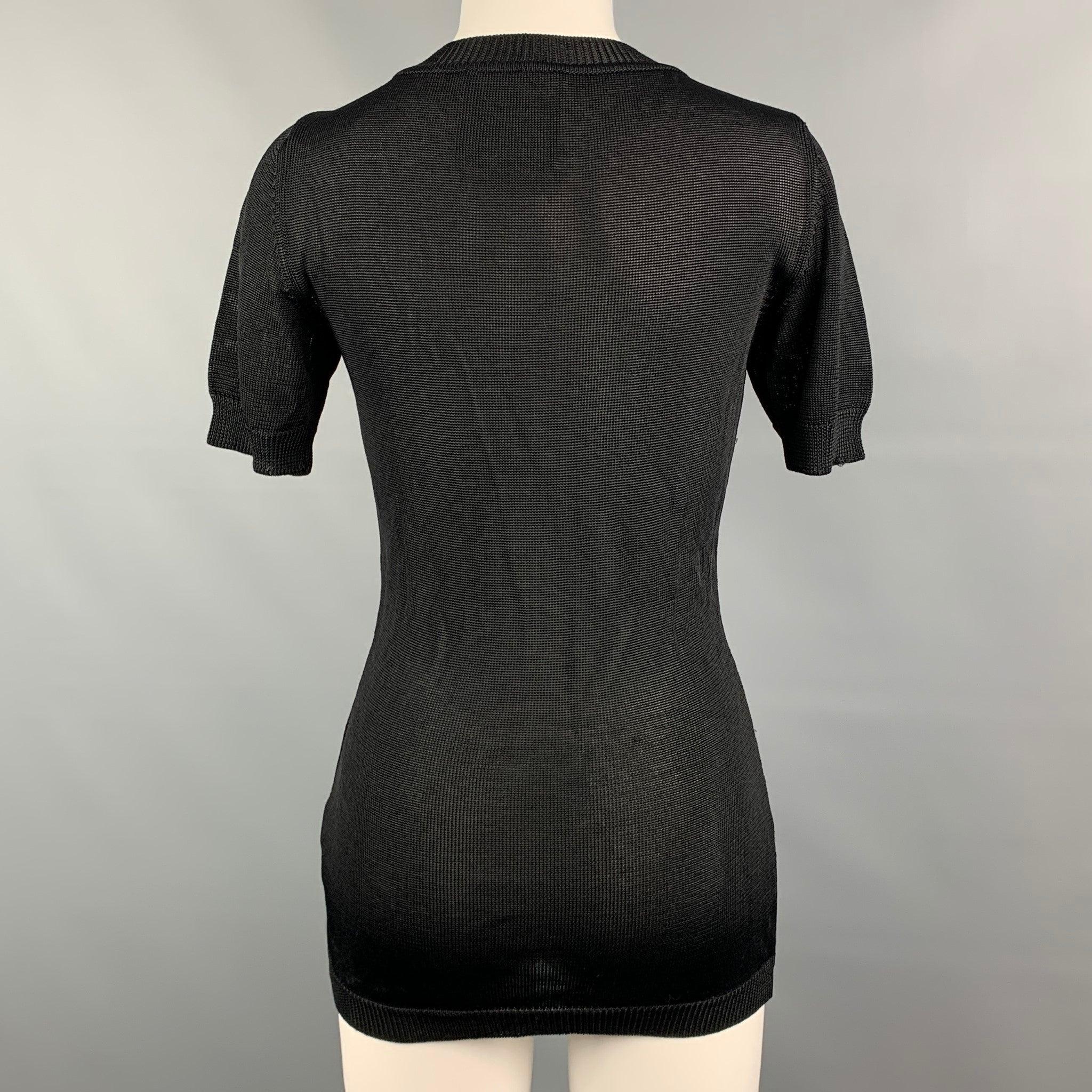 Vintage MOSCHINO COUTURE Size 8 Black Knitted Rayon Short Sleeve Pullover In Good Condition For Sale In San Francisco, CA