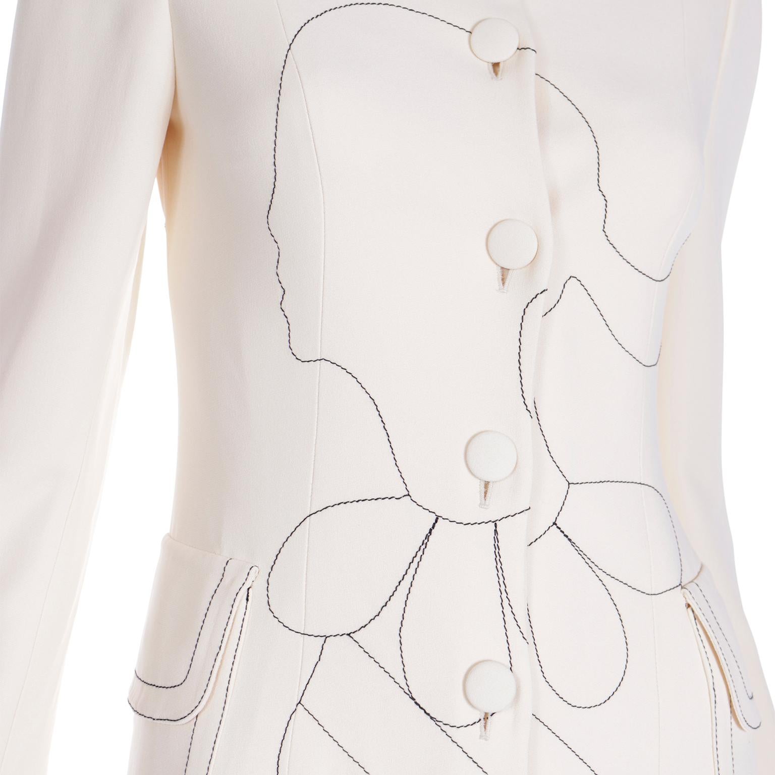 Vintage Moschino Cream Jacket w Line Drawing of Olive Oyl and Ciao! on the back For Sale 1