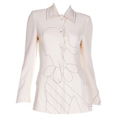 Vintage Moschino Cream Jacket w Line Drawing of Olive Oyl and Ciao! on the back