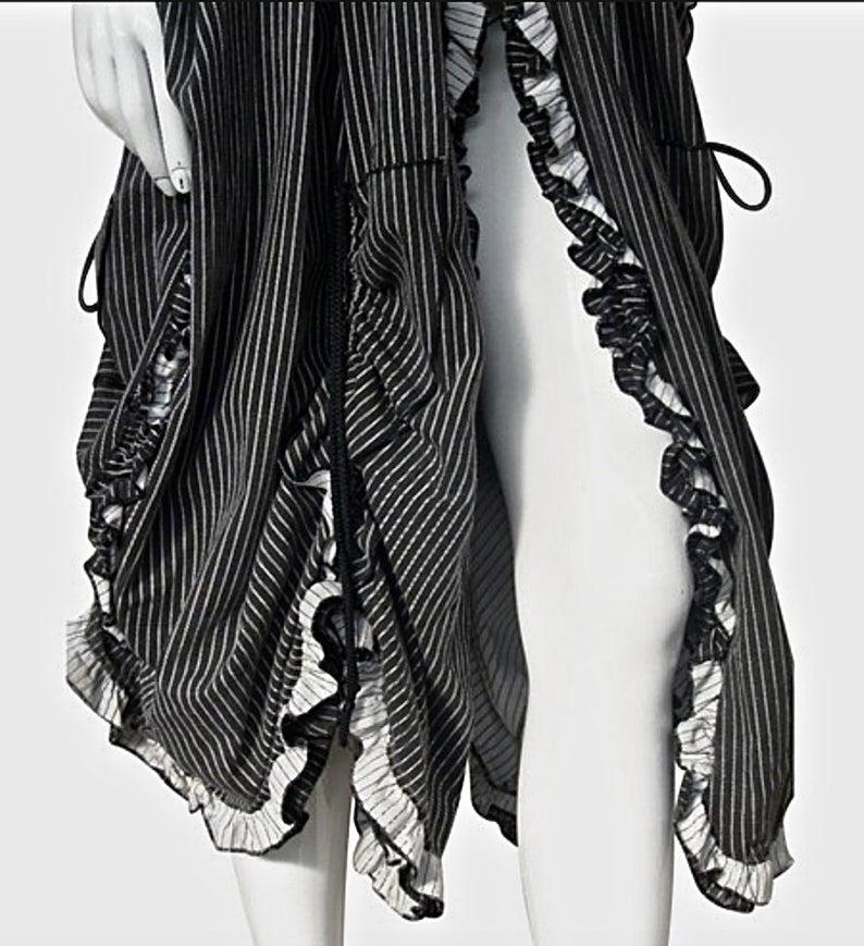 Vintage MOSCHINO Denim Bustier Stripe Ruffled Frill Ruche Panel Dress For Sale 1