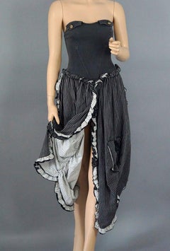 Vintage MOSCHINO Denim Bustier Stripe Ruffled Frill Ruche Panel Dress