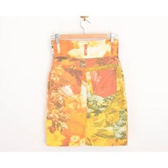 Vintage Moschino Floral Peony Denim Renaissance patterned Pencil Skirt