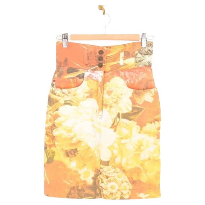 Vintage Moschino 'Floral Peony' Denim Skirt For Sale