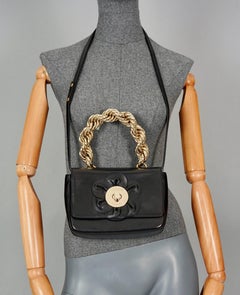 Vintage MOSCHINO Flower Massive Rigid Chain Top Handle Leather Shoulder Bag