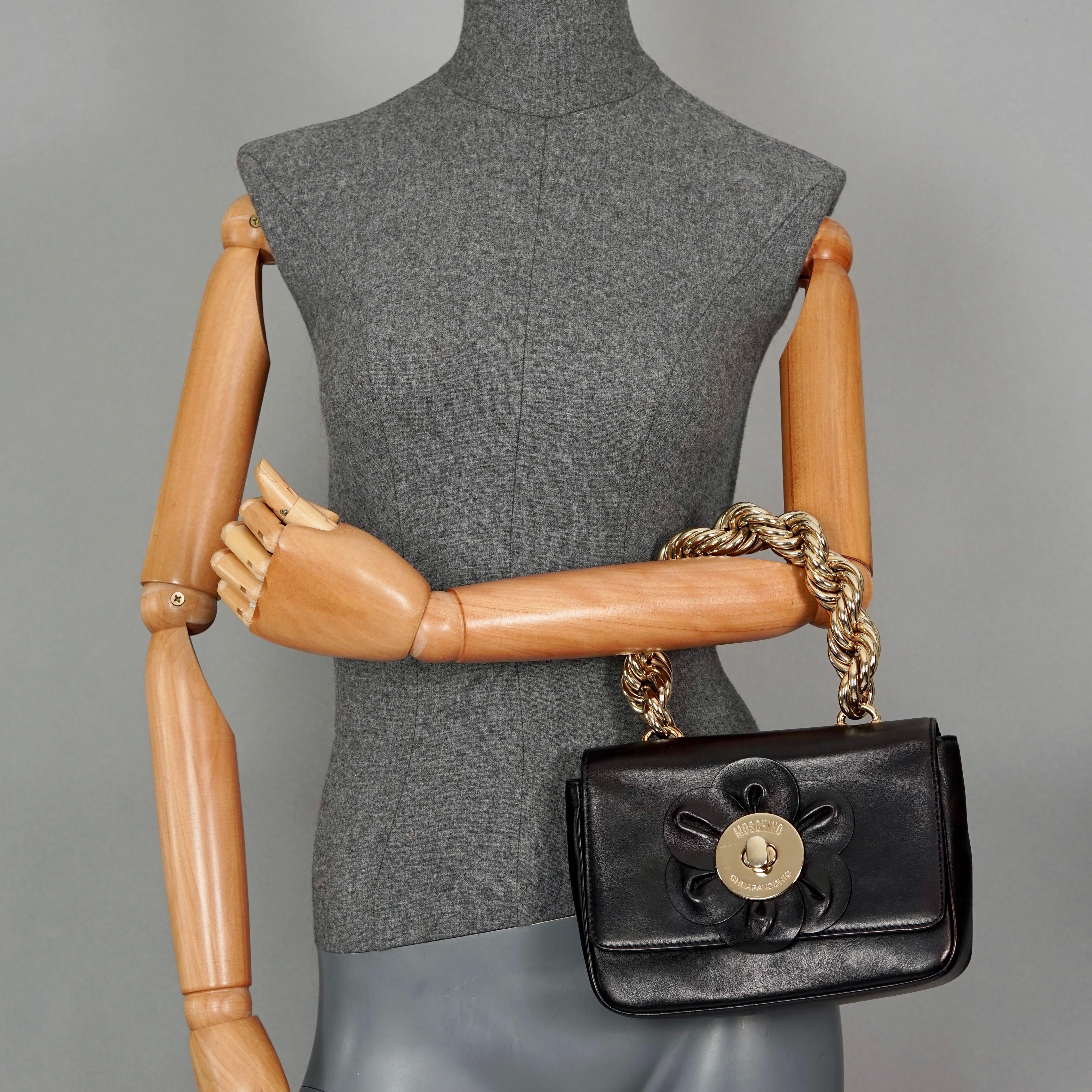 Black Vintage MOSCHINO Flower Massive Rigid Chain Top Handle Leather Shoulder Bag For Sale
