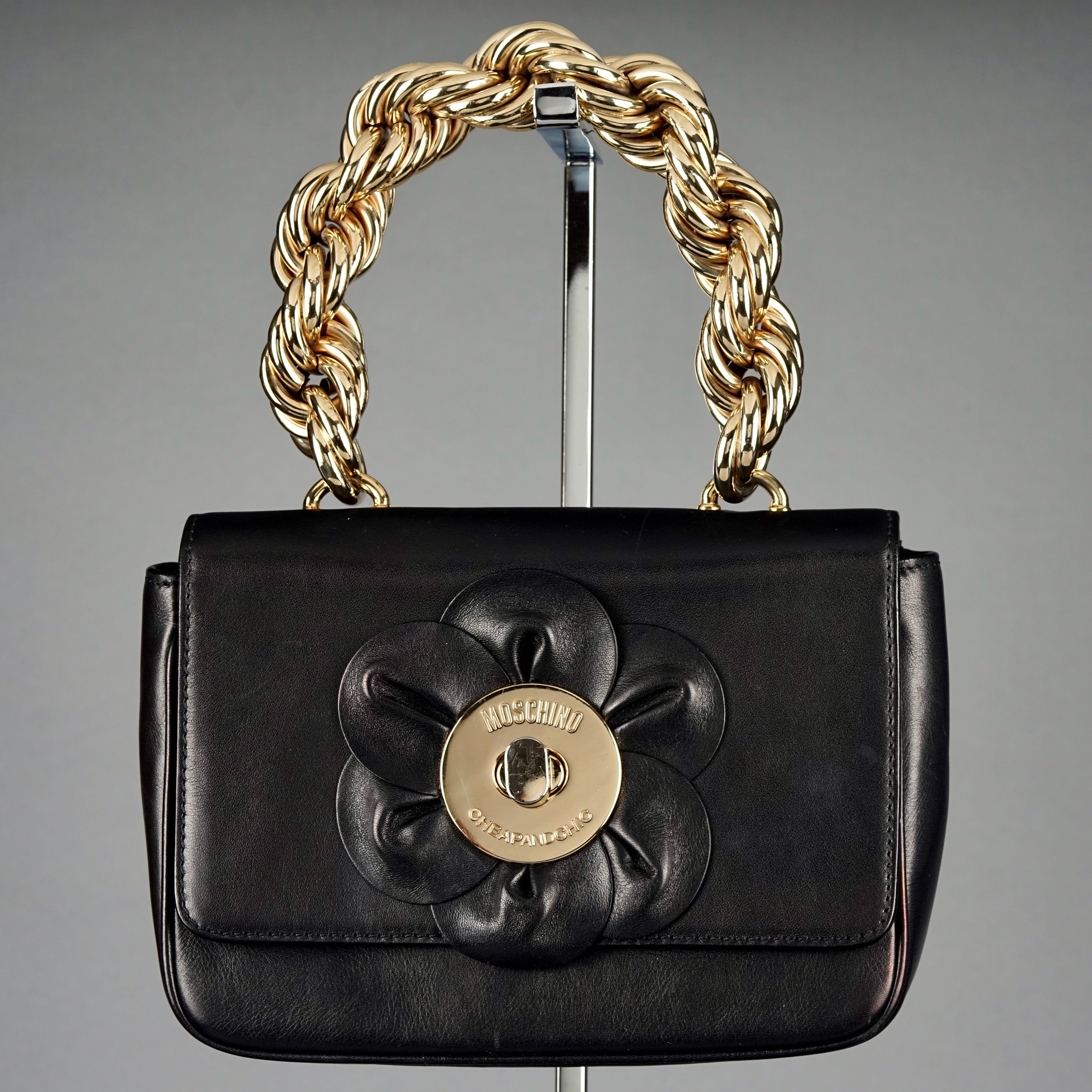 Vintage MOSCHINO Flower Massive Rigid Chain Top Handle Leather Shoulder Bag For Sale 1