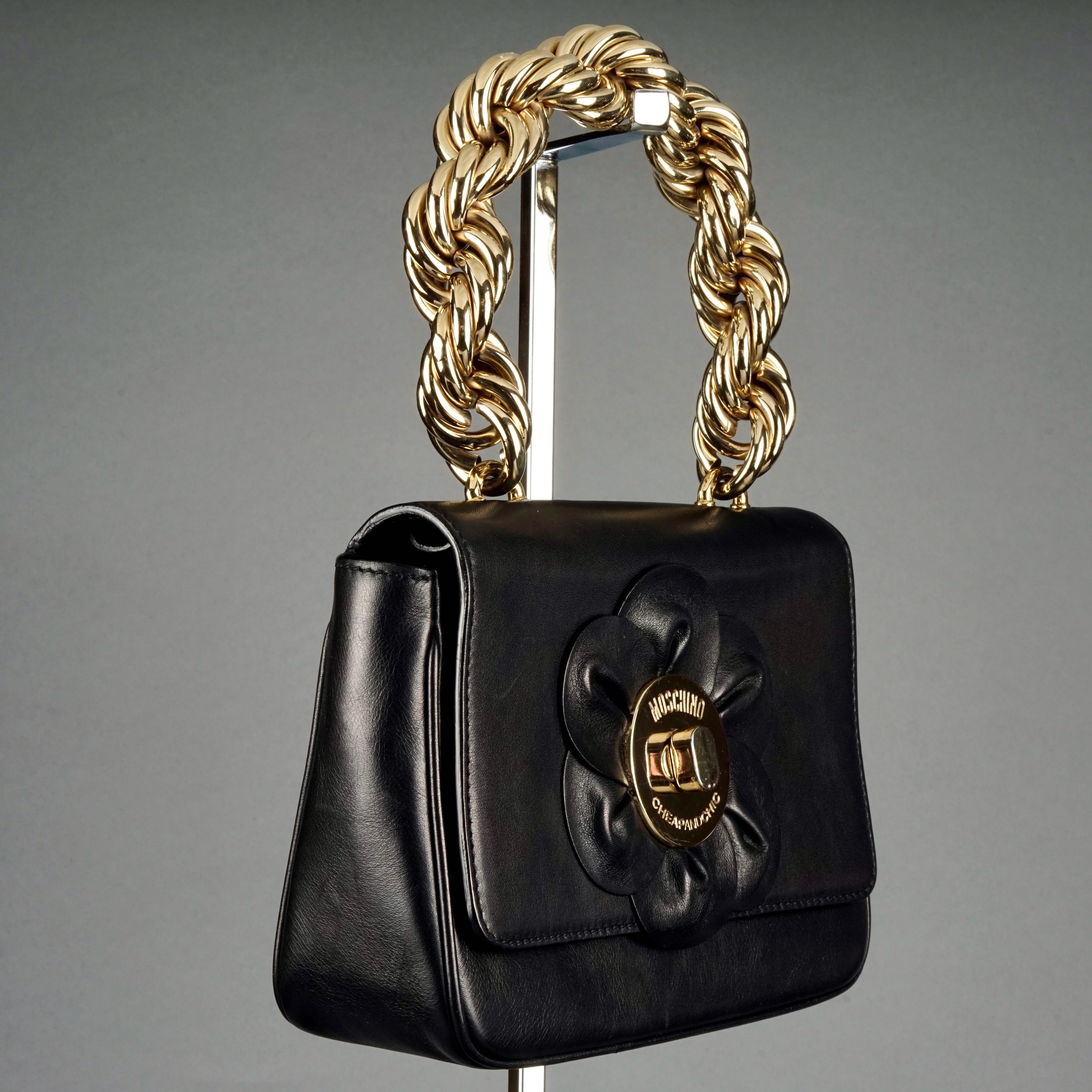 Women's Vintage MOSCHINO Flower Massive Rigid Chain Top Handle Leather Shoulder Bag For Sale