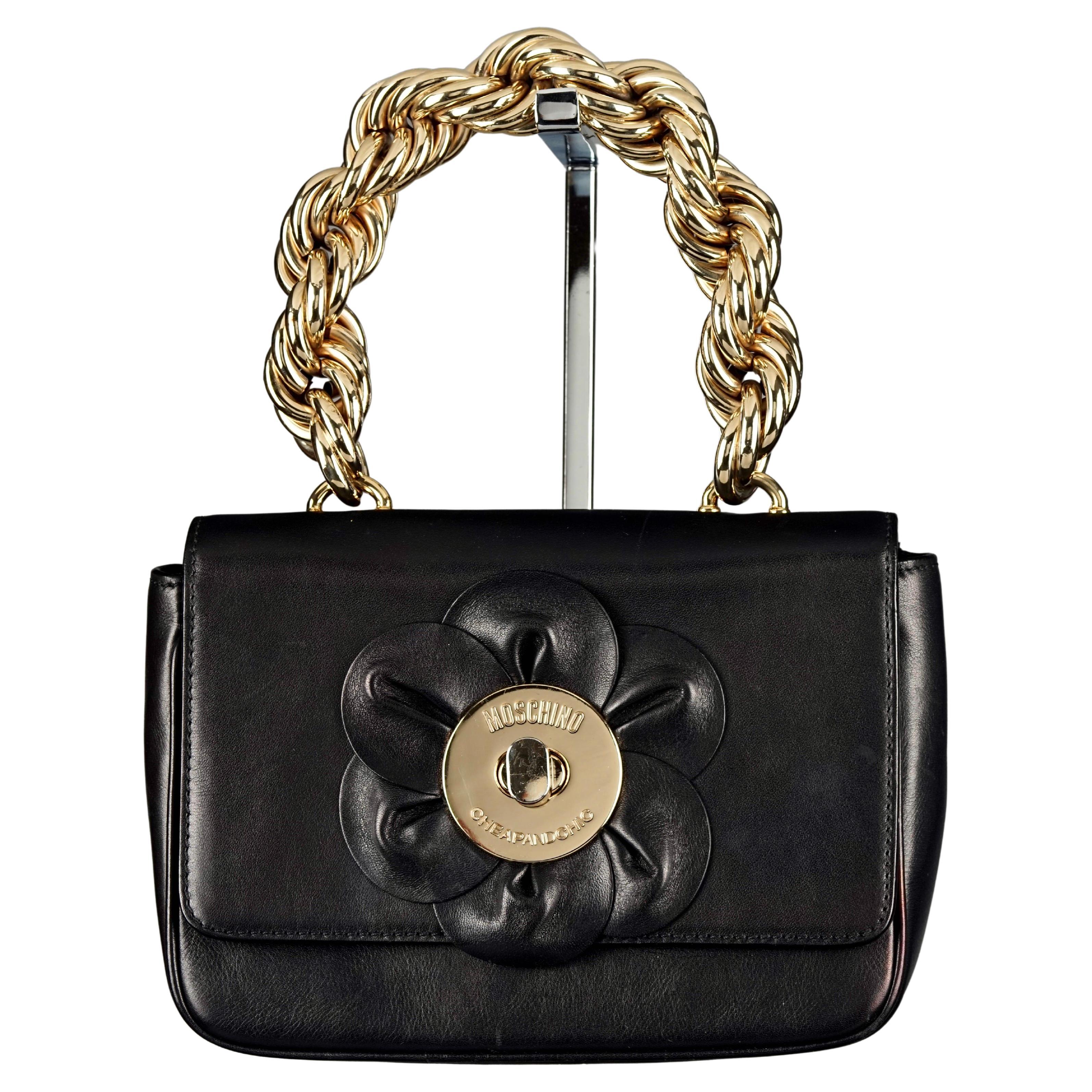 Vintage MOSCHINO Flower Massive Rigid Chain Top Handle Leather Handbag