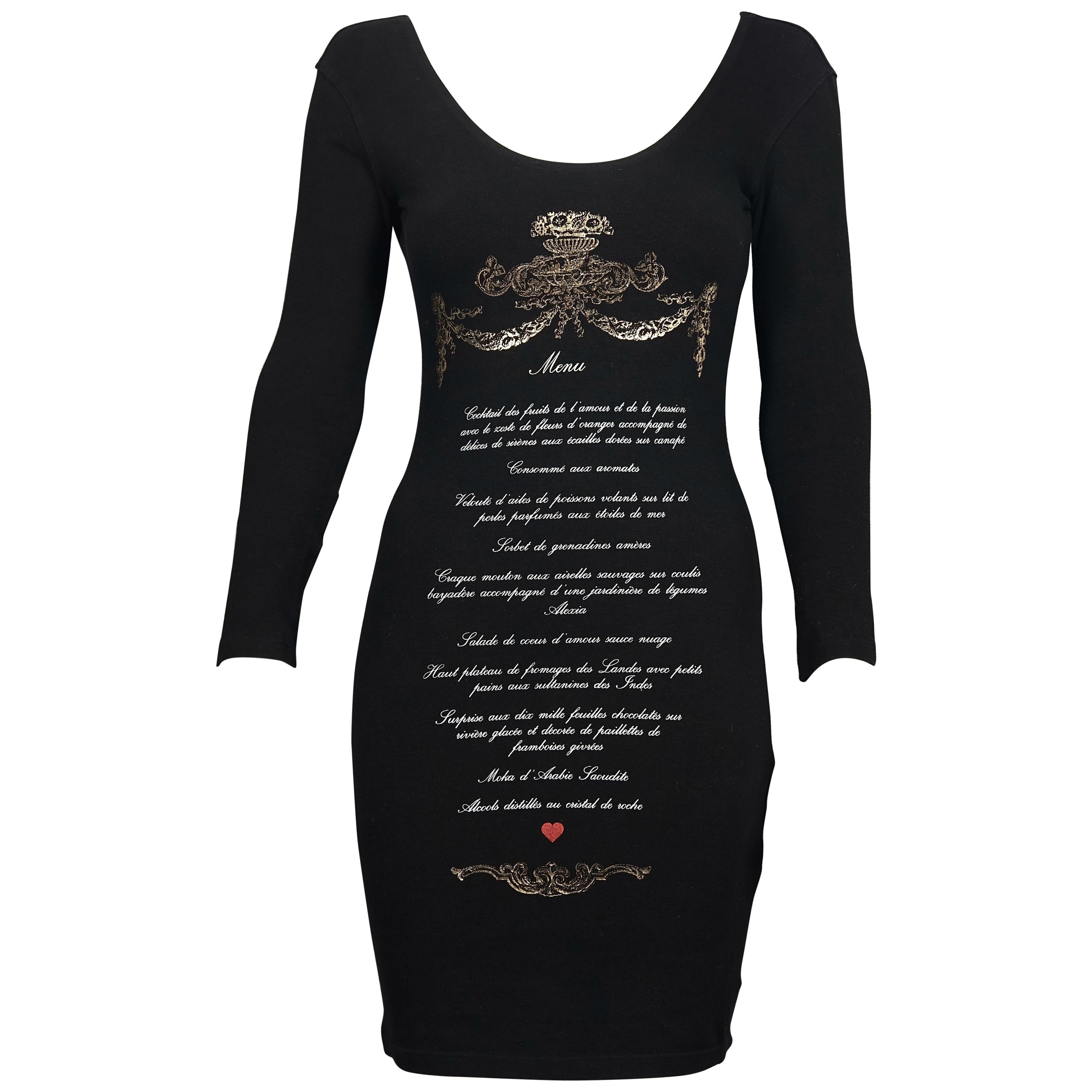 Vintage MOSCHINO French Menu Novelty Dress For Sale