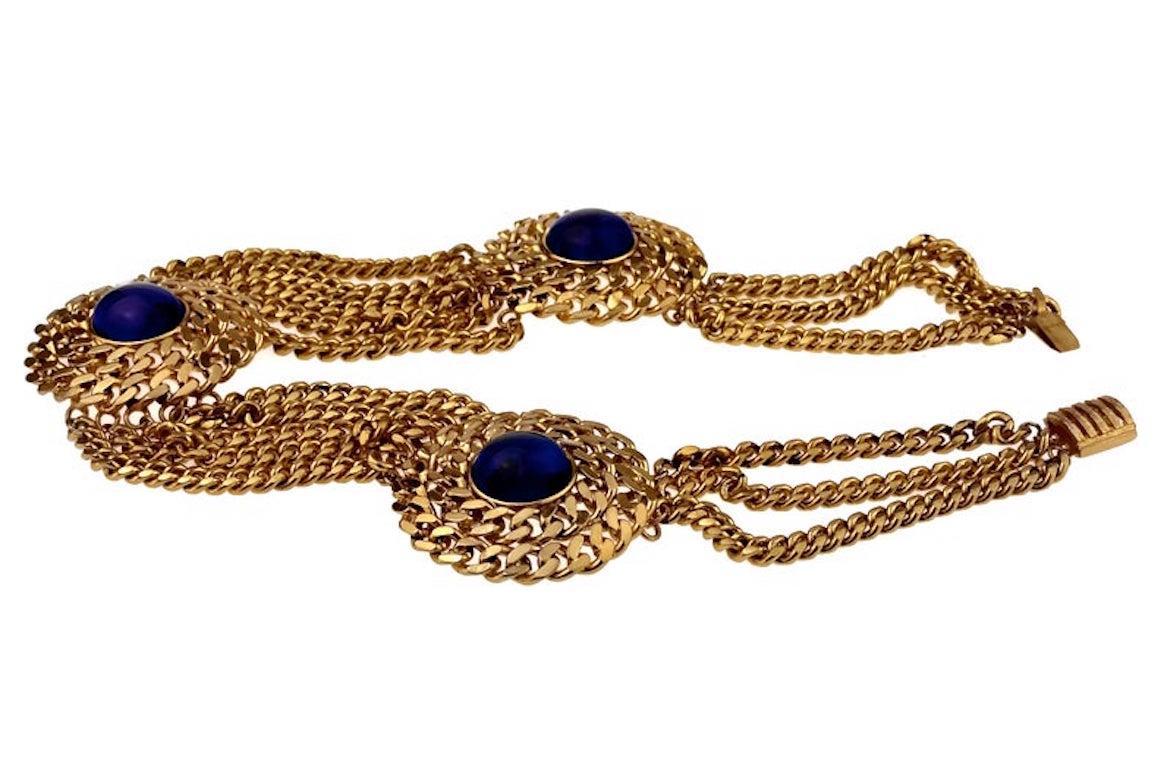 Women's Vintage MOSCHINO Glass Cabochon Medallion Multi Strand Chain Choker Necklace