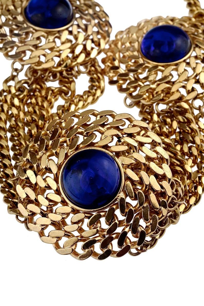 Vintage MOSCHINO Glass Cabochon Medallion Multi Strand Chain Choker Necklace 1