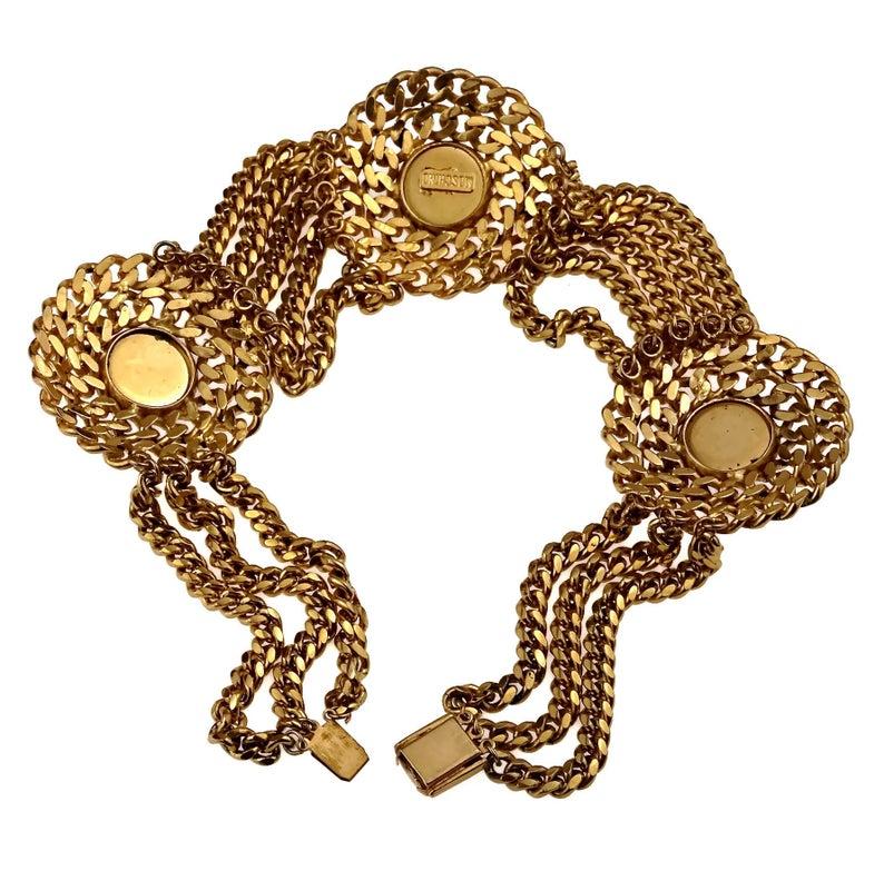 Vintage MOSCHINO Glass Cabochon Medallion Multi Strand Chain Choker Necklace 3