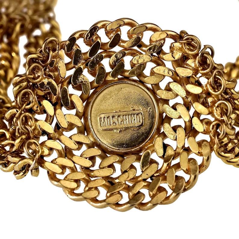 Vintage MOSCHINO Glass Cabochon Medallion Multi Strand Chain Choker Necklace 5