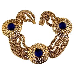 Vintage MOSCHINO Glass Cabochon Medallion Multi Strand Chain Choker Necklace