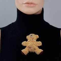 Vintage MOSCHINO Gold Beaded Teddy Bear Novelty Brooch
