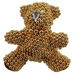 Vintage MOSCHINO Gold Beaded Teddy Bear Novelty Brooch