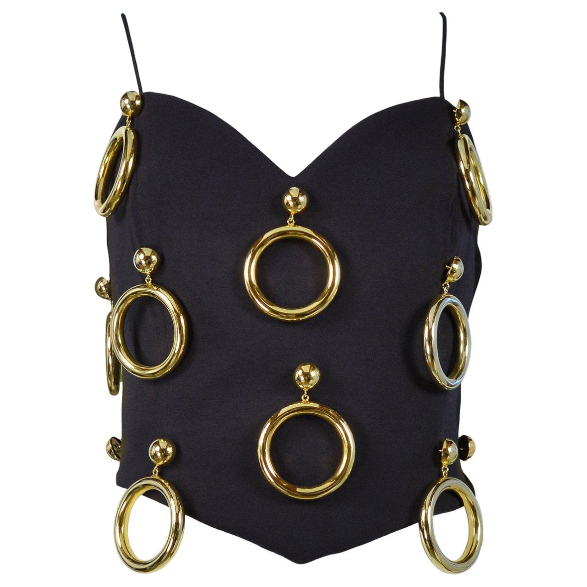 Vintage Moschino Gold Earring Black Bustier