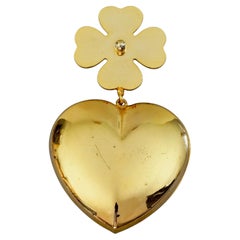 Vintage MOSCHINO Golden Clover Heart Novelty Brooch