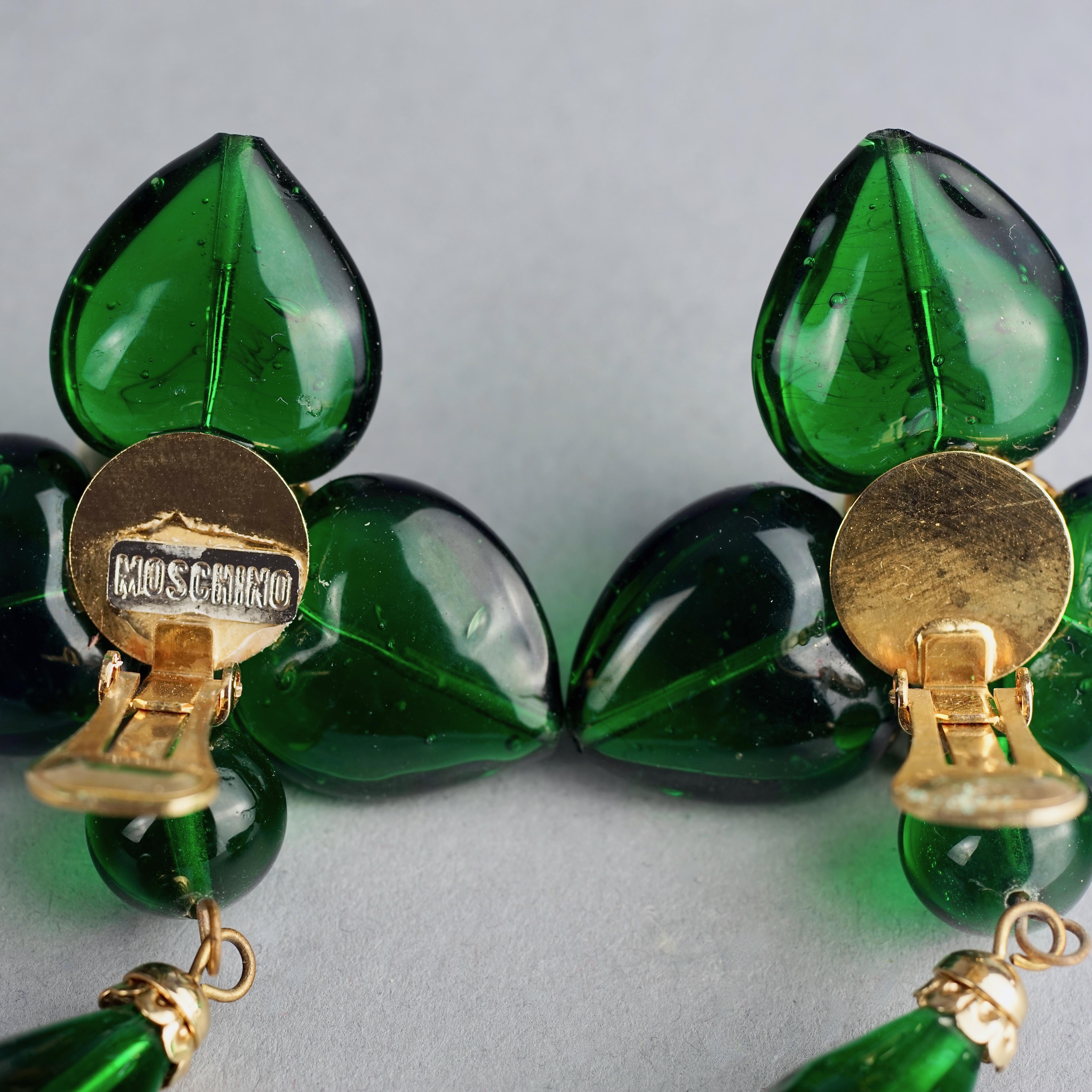 Vintage MOSCHINO Green Glass Heart Dangling Earrings For Sale 7