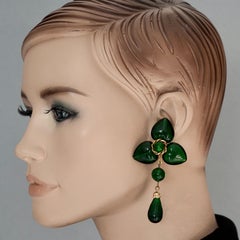 Vintage MOSCHINO Green Glass Heart Dangling Earrings